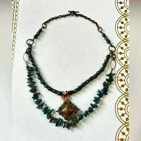 BS 2010 western copper tone stone double strand necklace - Picture 1 of 6
